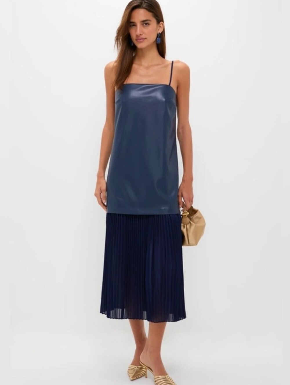 Hyacinth House Ozzy Pleated Maxi Dress Mixed Media Faux Leather